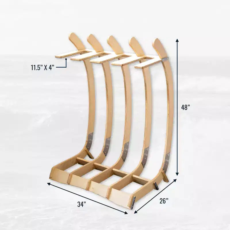 Espositore Autoportante in Legno per Tavole da Surf – Contiene 4 Tavole