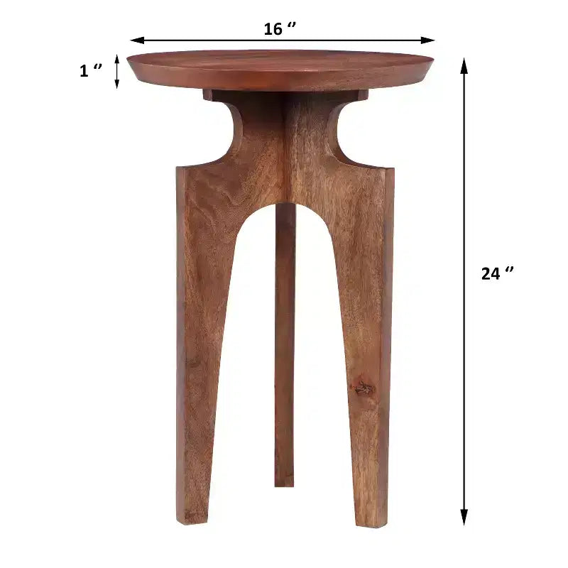 Tavolino rotondo in legno di mango con finitura noce