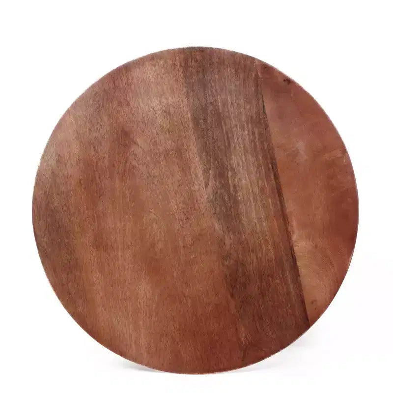 Tavolino rotondo in legno di mango con finitura noce