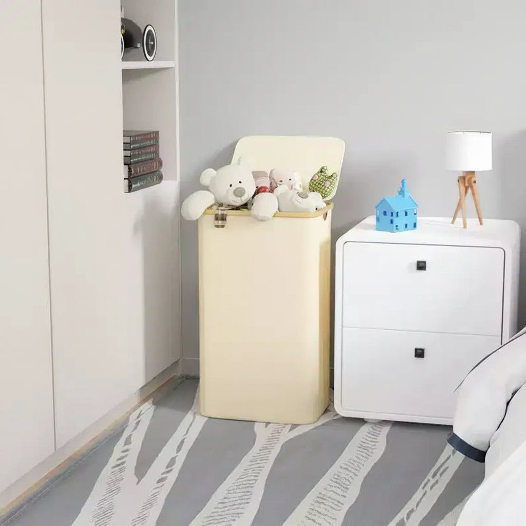 Cesto portabiancheria da 110 litri con coperchio e manici in bambù