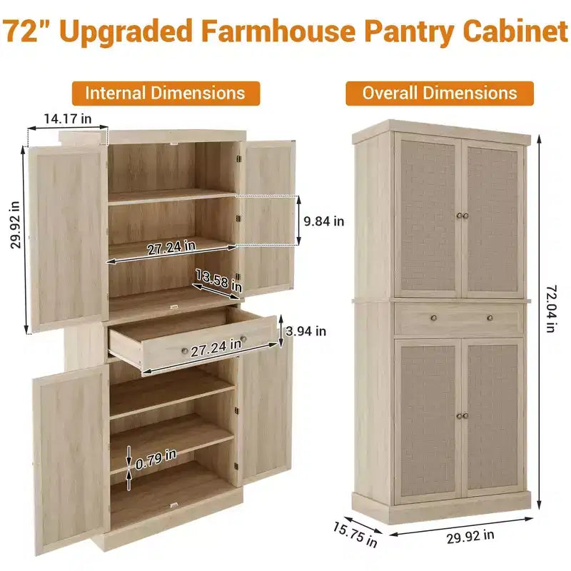 Dispensa in Rattan da 183 cm con Ante, Ripiani e Cassetto