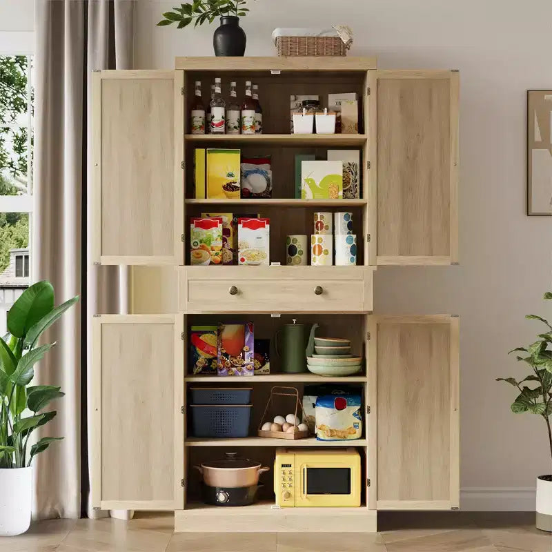 Dispensa in Rattan da 183 cm con Ante, Ripiani e Cassetto