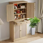 Dispensa in Rattan da 183 cm con Ante, Ripiani e Cassetto