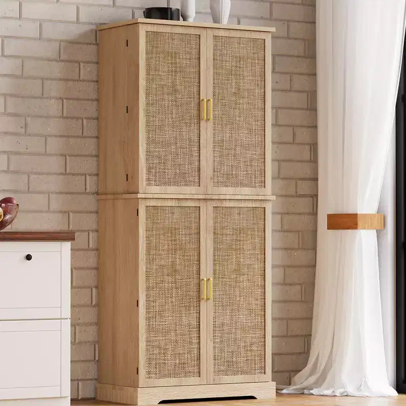 Dispensa in Rattan da 183 cm con Ante, Ripiani e Cassetto