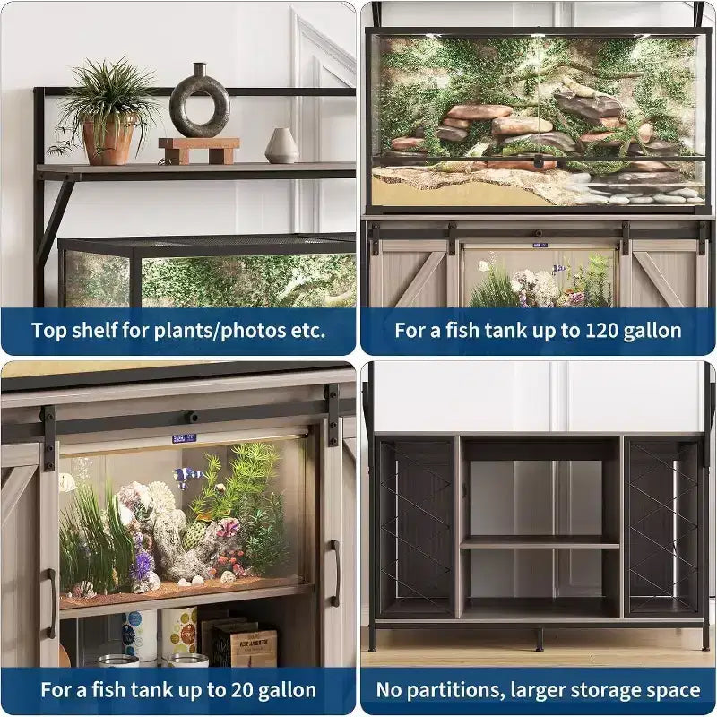Supporto per acquario e terrario – Fino a 450 litri, ripiano 122x61 cm con presa di corrente integrata