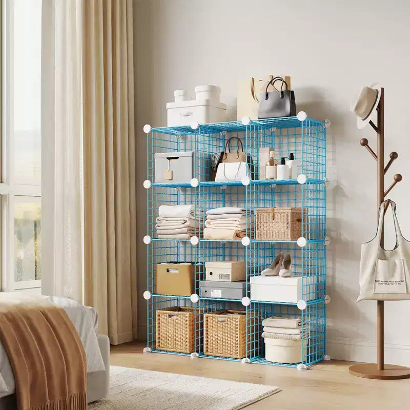 Wire Cube Storage 12-Cube Modular Closet Organizer Shelf Unit for Bedroom Office, Blue