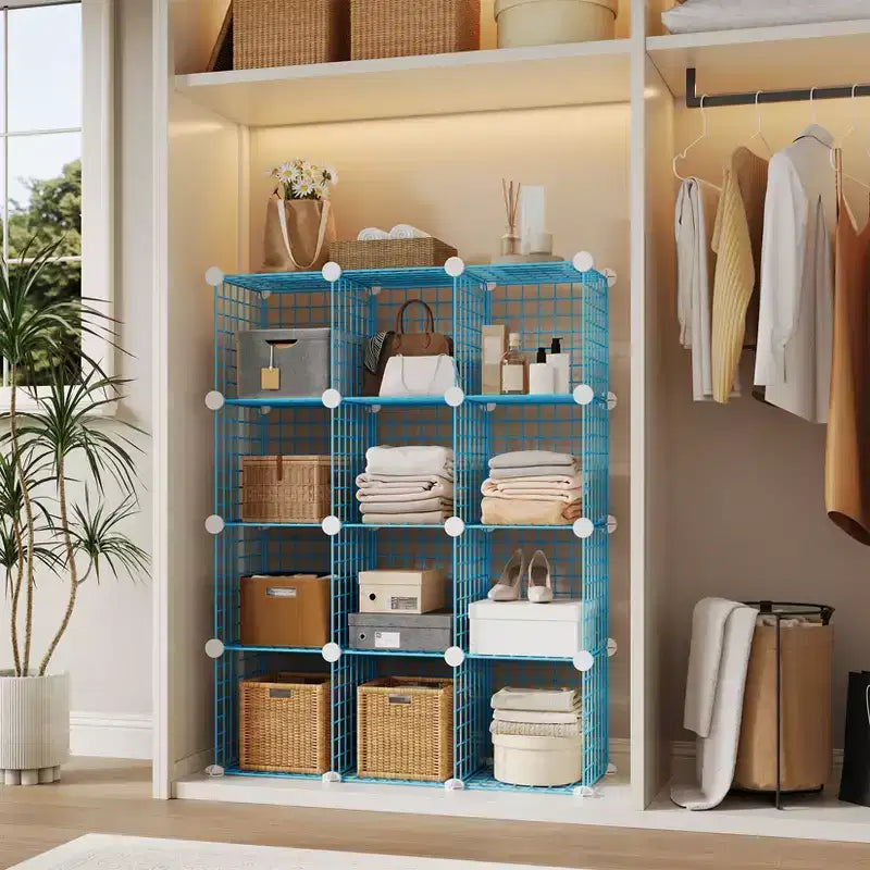 Organizzatore portaoggetti a 12 cubi in filo metallico – Scaffale modulare per camera da letto, ufficio e guardaroba