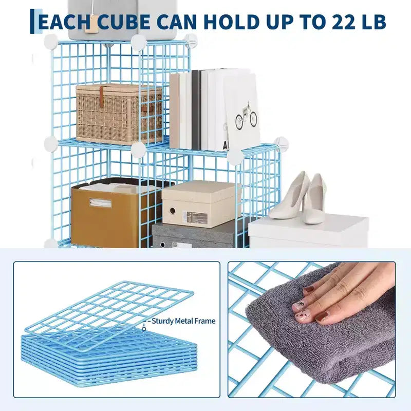 Organizzatore a 6 cubi in filo metallico – Scaffale modulare per camera da letto, ufficio e ripostiglio