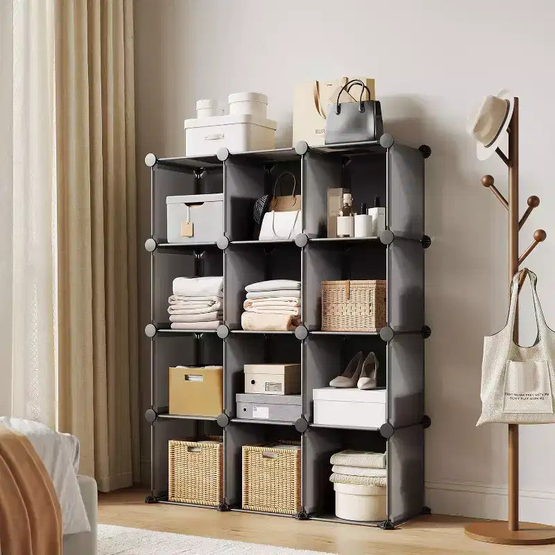 Organizzatore portaoggetti modulare a 12 cubi – PVC, grigio