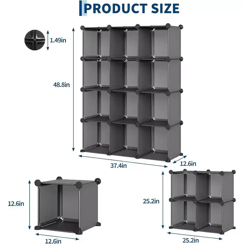 Organizzatore portaoggetti modulare a 12 cubi – PVC, grigio