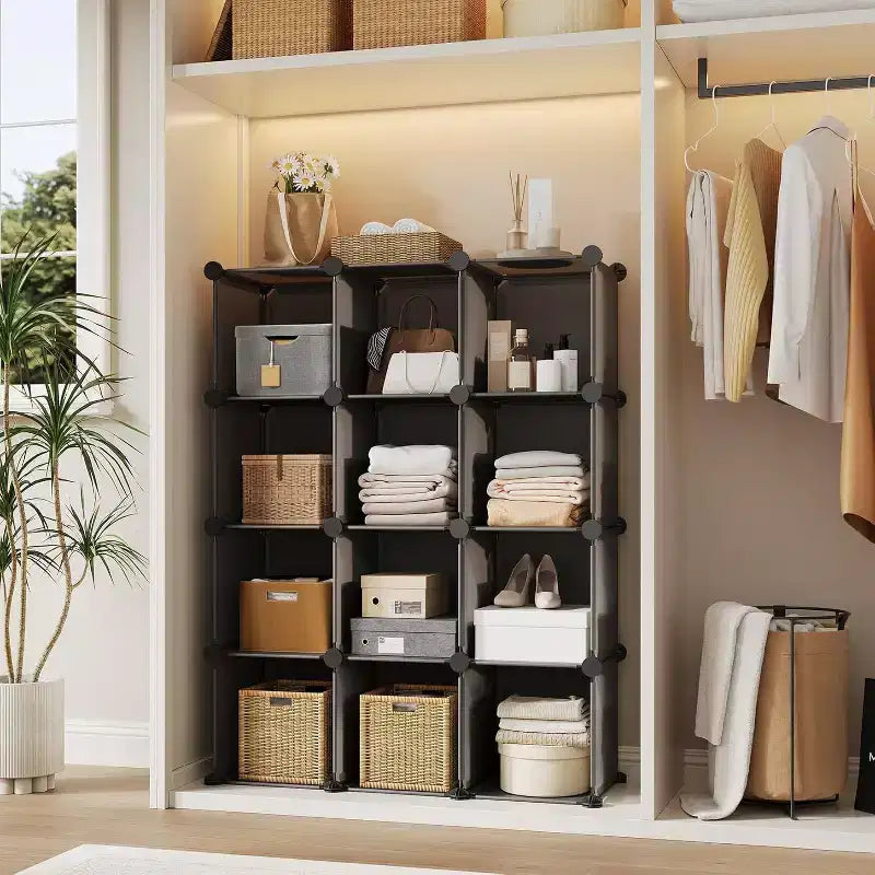 Organizzatore portaoggetti modulare a 12 cubi – PVC, grigio