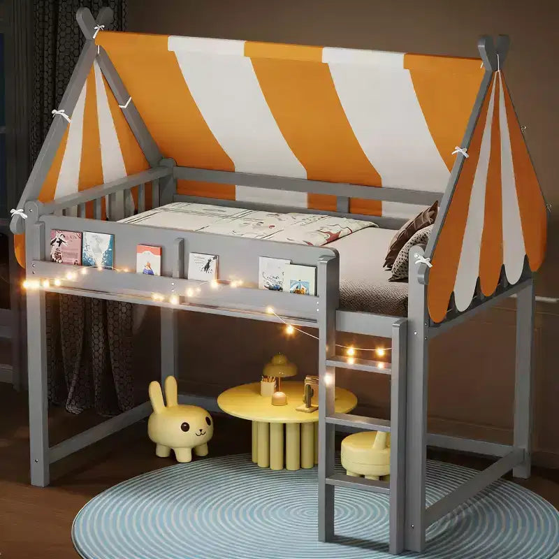 Letto a soppalco Kids Canopy con libreria e scala