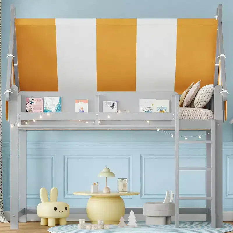 Letto a soppalco Kids Canopy con libreria e scala