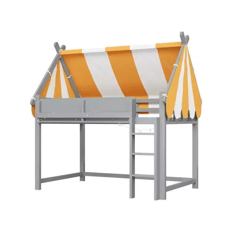 Letto a soppalco Kids Canopy con libreria e scala
