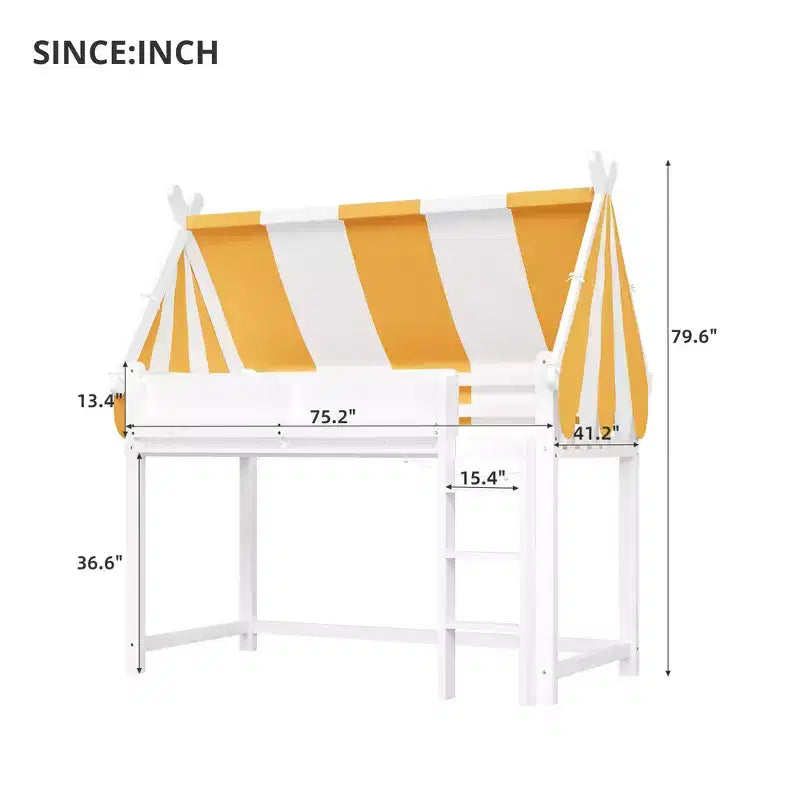 Letto a soppalco Kids Canopy con libreria e scala