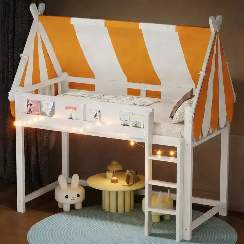 Letto a soppalco Kids Canopy con libreria e scala