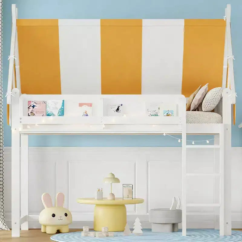 Letto a soppalco Kids Canopy con libreria e scala