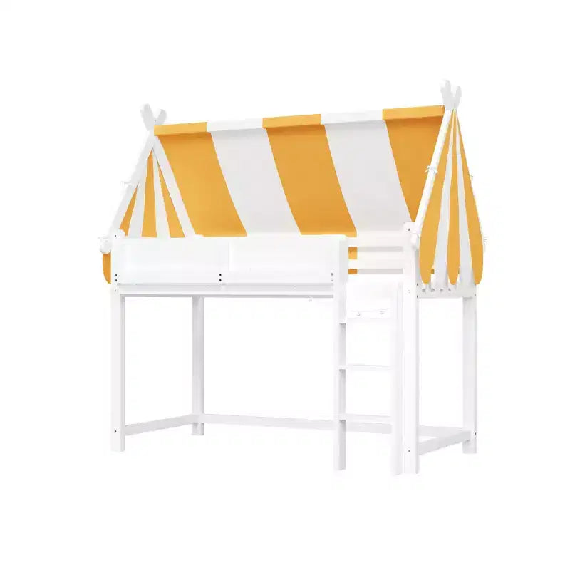 Letto a soppalco Kids Canopy con libreria e scala