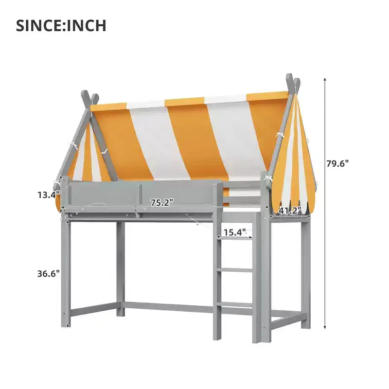 Letto a soppalco Kids Canopy con libreria e scala