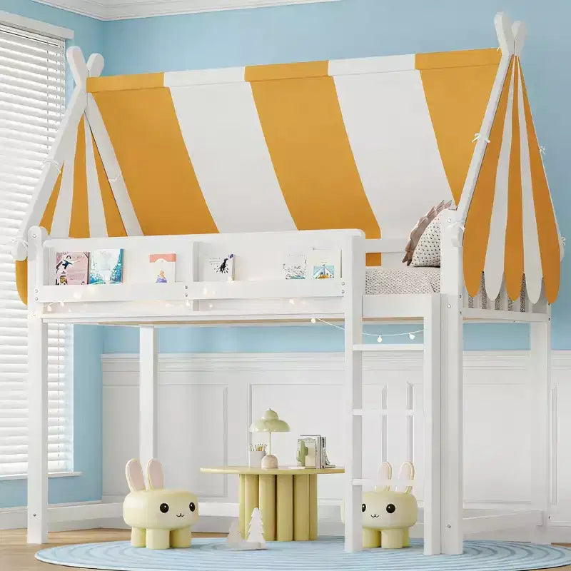 Letto a soppalco Kids Canopy con libreria e scala