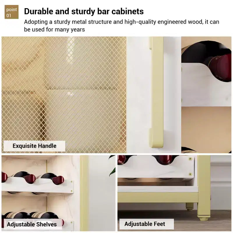 Mobiletto/Credenza da Bar a 3 Livelli con Portabottiglie/Portabicchieri e Anta a Rete