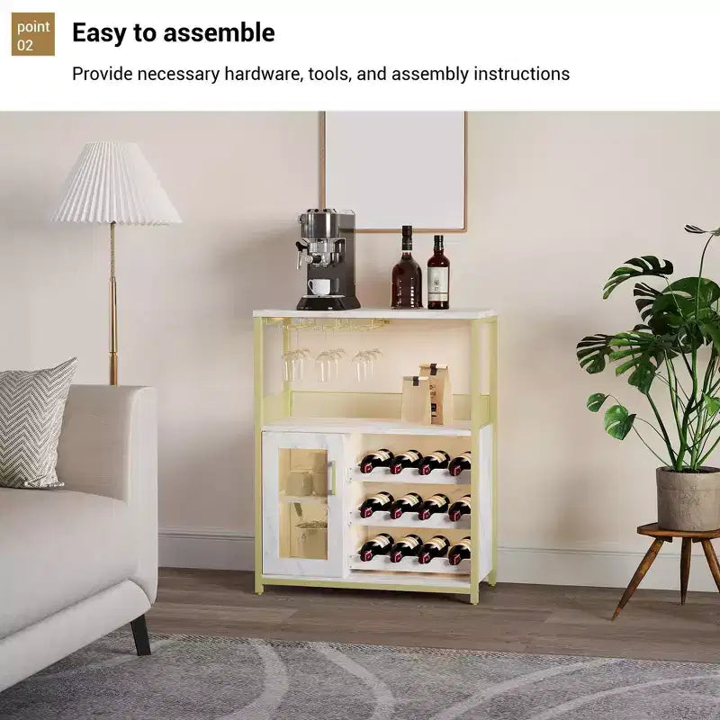 Mobiletto/Credenza da Bar a 3 Livelli con Portabottiglie/Portabicchieri e Anta a Rete