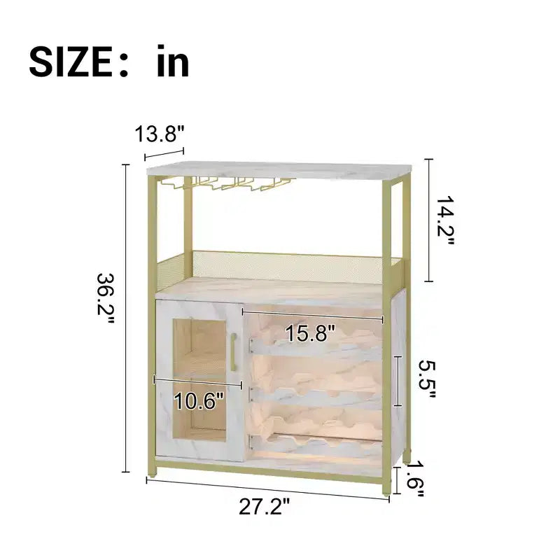 Mobiletto/Credenza da Bar a 3 Livelli con Portabottiglie/Portabicchieri e Anta a Rete