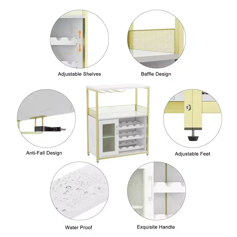 Mobiletto/Credenza da Bar a 3 Livelli con Portabottiglie/Portabicchieri e Anta a Rete
