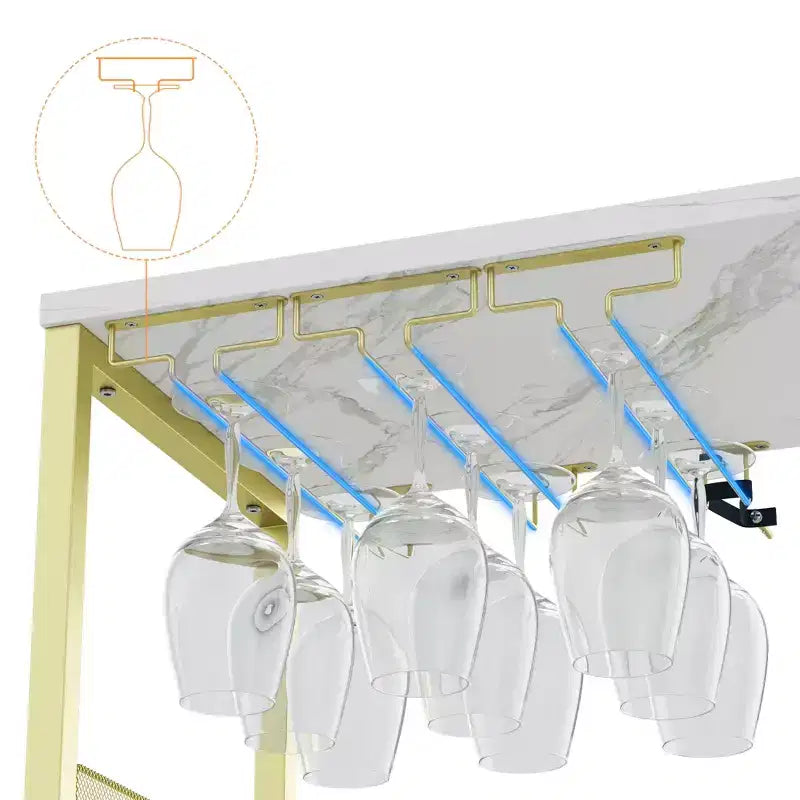 Mobiletto/Credenza da Bar a 3 Livelli con Portabottiglie/Portabicchieri e Anta a Rete