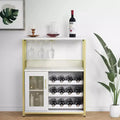 Industrial 3-Tier Wine Bar Cabinet  Adjustable Shelves, Glass Holders, Mesh Door  Vintage Kitchen, Living Room, Dining Area Sideboard