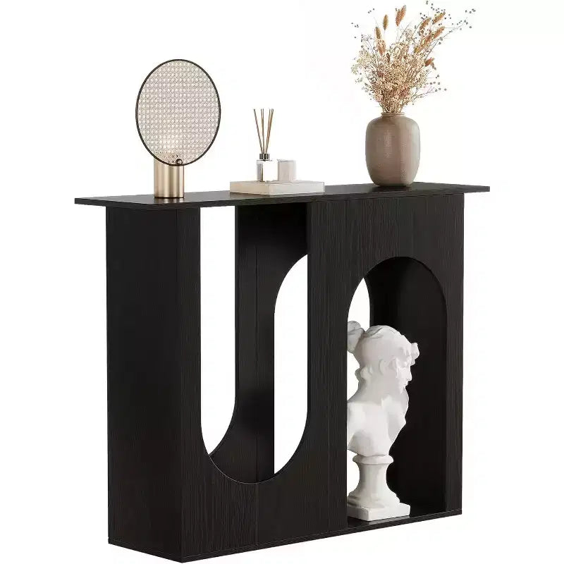 Lantine 39.4'' Black Sofa Table with Arched Design, Narrow Console Table for Behind Couch, Entryway, Hallway, Living Room, Easy Assembly.