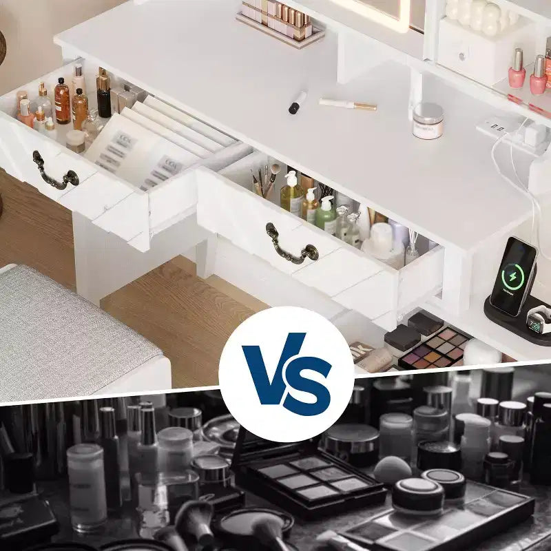 Toeletta con Specchio Scorrevole, Illuminazione a LED e Contenitore