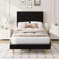 Velvet Bed Frame, Vertical Channel Tufted Headboard, Height Adjustable, Upholstered Platform Bed, No Box Spring Needed