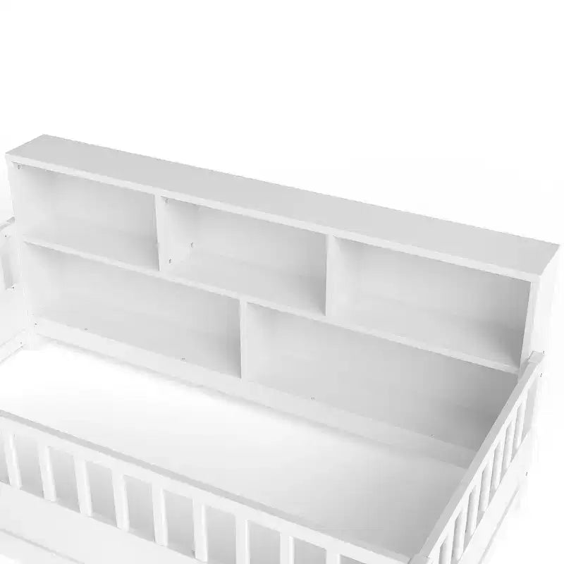 Letto per Bambini in Legno con Sponde e Scaffali Contenitori