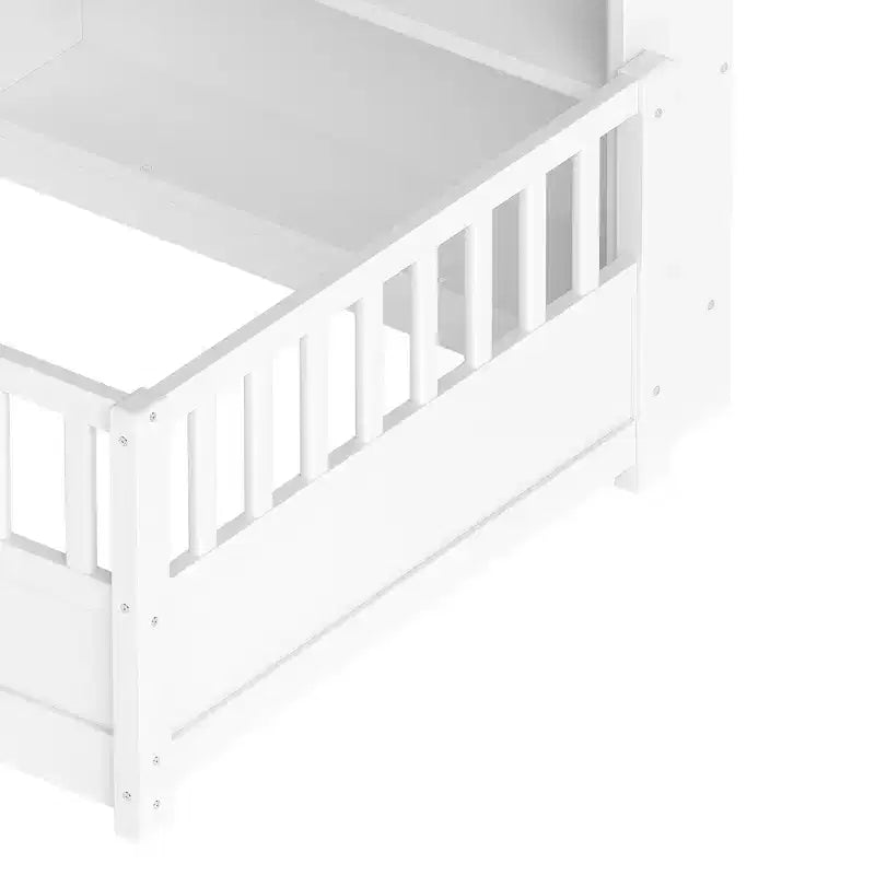 Letto per Bambini in Legno con Sponde e Scaffali Contenitori