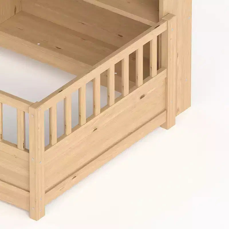 Letto per Bambini in Legno con Sponde e Scaffali Contenitori