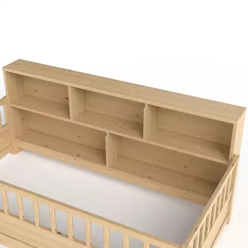 Letto per Bambini in Legno con Sponde e Scaffali Contenitori