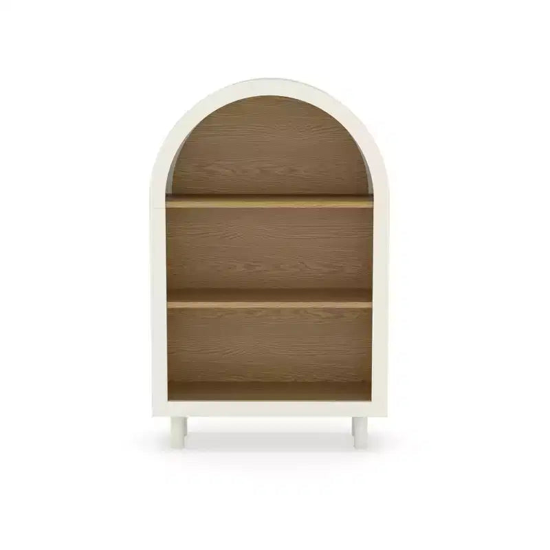 Libreria ad Arco in Legno con 3 Ripiani Aperti – Bianco e Venatura Legno