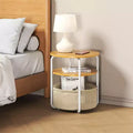 Small Round Side Table with Storage Bag, 3-Tier Accent Round End Table, Vintage Sofa Corner Table, for Living Room