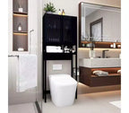 Bamboo Over the Toilet Storage Rack, Freestanding Bathroom & Laundry Cabinet with Louvered Doors, Space-Saving Organizer, Black