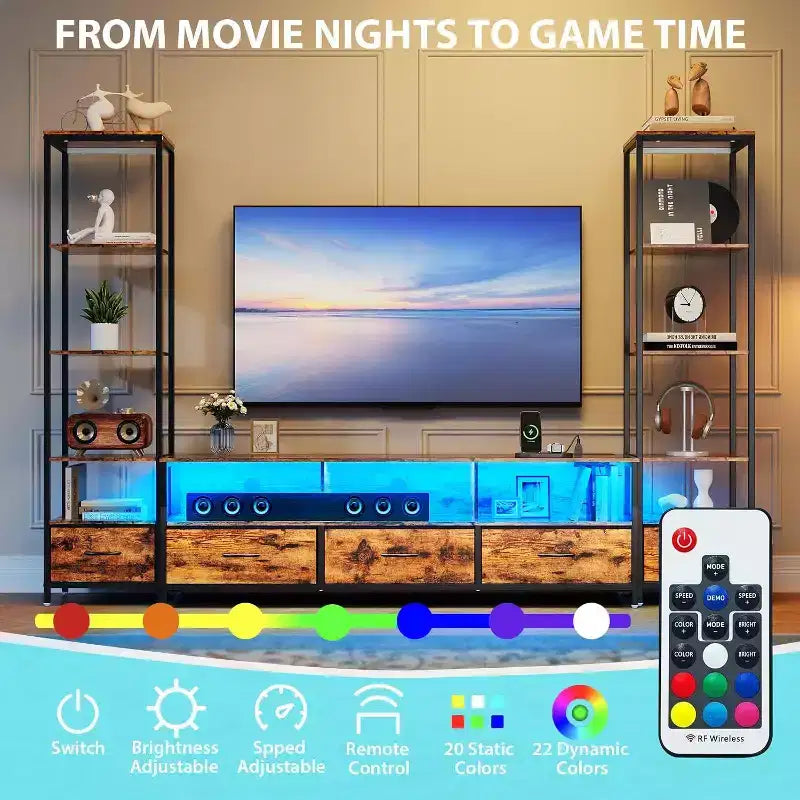 Mobile TV da fattoria con luci LED e librerie per TV fino a 65 pollici