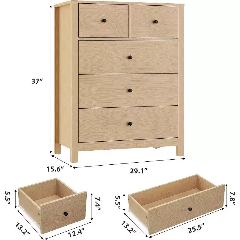 Comodino in legno a 5 cassetti con cassettiera contenitore