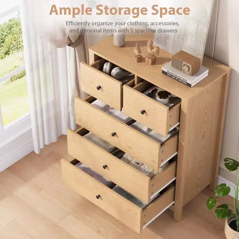 Comodino in legno a 5 cassetti con cassettiera contenitore