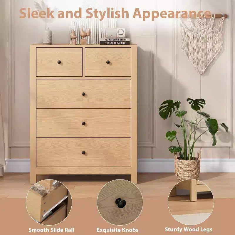 Comodino in legno a 5 cassetti con cassettiera contenitore