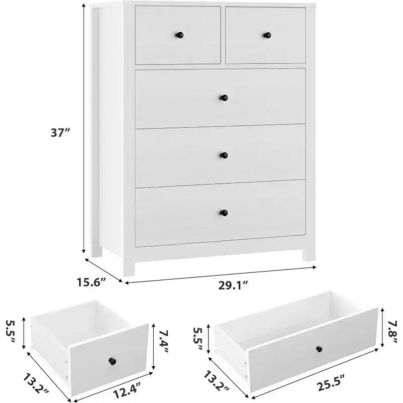 Comodino in legno a 5 cassetti con cassettiera contenitore