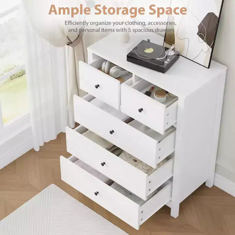 Comodino in legno a 5 cassetti con cassettiera contenitore