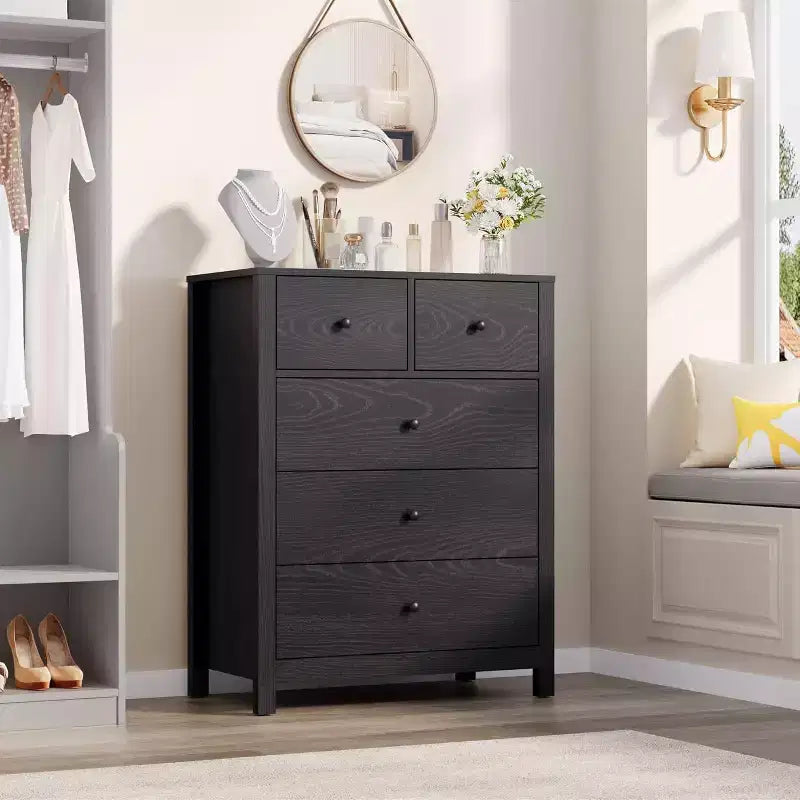 Comodino in legno a 5 cassetti con cassettiera contenitore