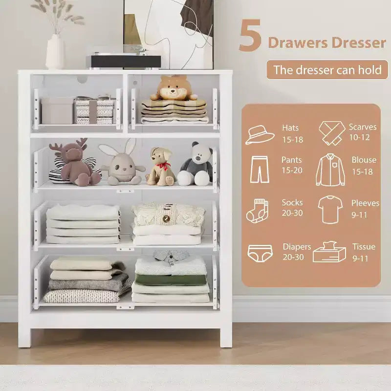 Comodino in legno a 5 cassetti con cassettiera contenitore