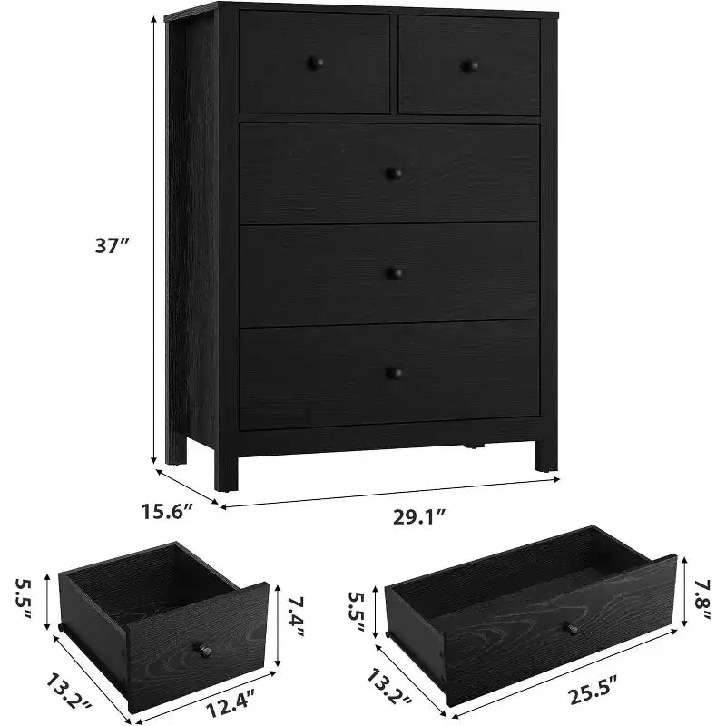 Comodino in legno a 5 cassetti con cassettiera contenitore