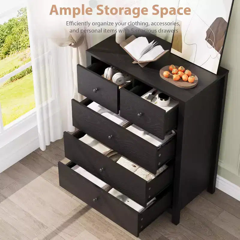 Comodino in legno a 5 cassetti con cassettiera contenitore